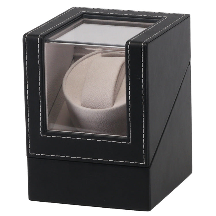 Single Watch Winder in Black Leather, Quiet Japanese Mabuchi Motor, Battery not Included Powered or AC Adapter