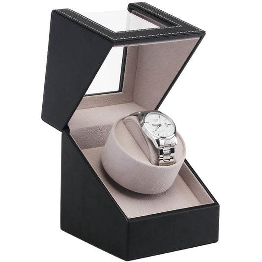 Single Watch Winder in Black Leather, Quiet Japanese Mabuchi Motor, Battery not Included Powered or AC Adapter