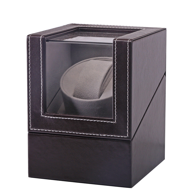 Single Watch Winder in Black Leather, Quiet Japanese Mabuchi Motor, Battery not Included Powered or AC Adapter
