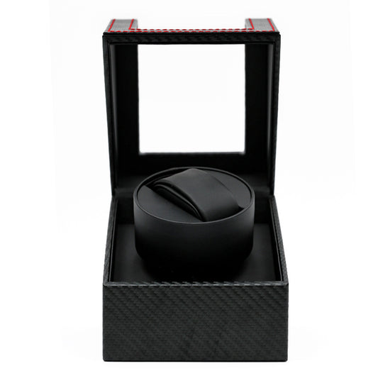 Single Watch Winder in Black Leather, Quiet Japanese Mabuchi Motor, Battery not Included Powered or AC Adapter
